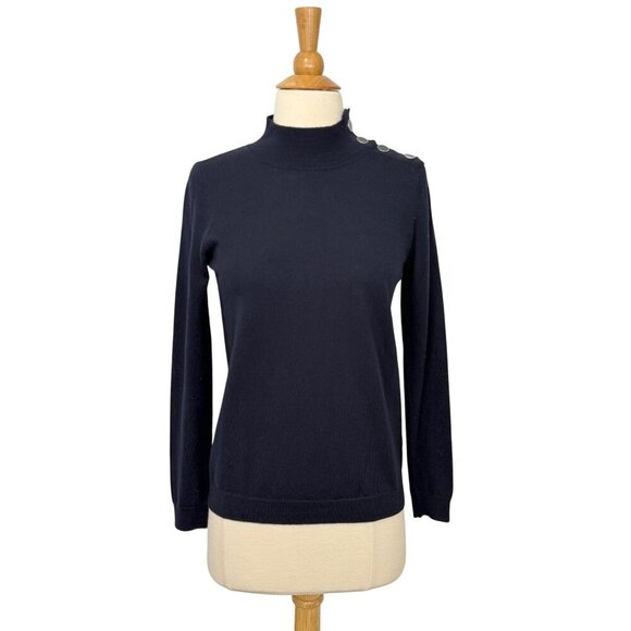 Sezane Jacob Sweater Jumper Navy Blue Long Sleeve Wool High Neck Buttons Size XS - Picture 11 of 11